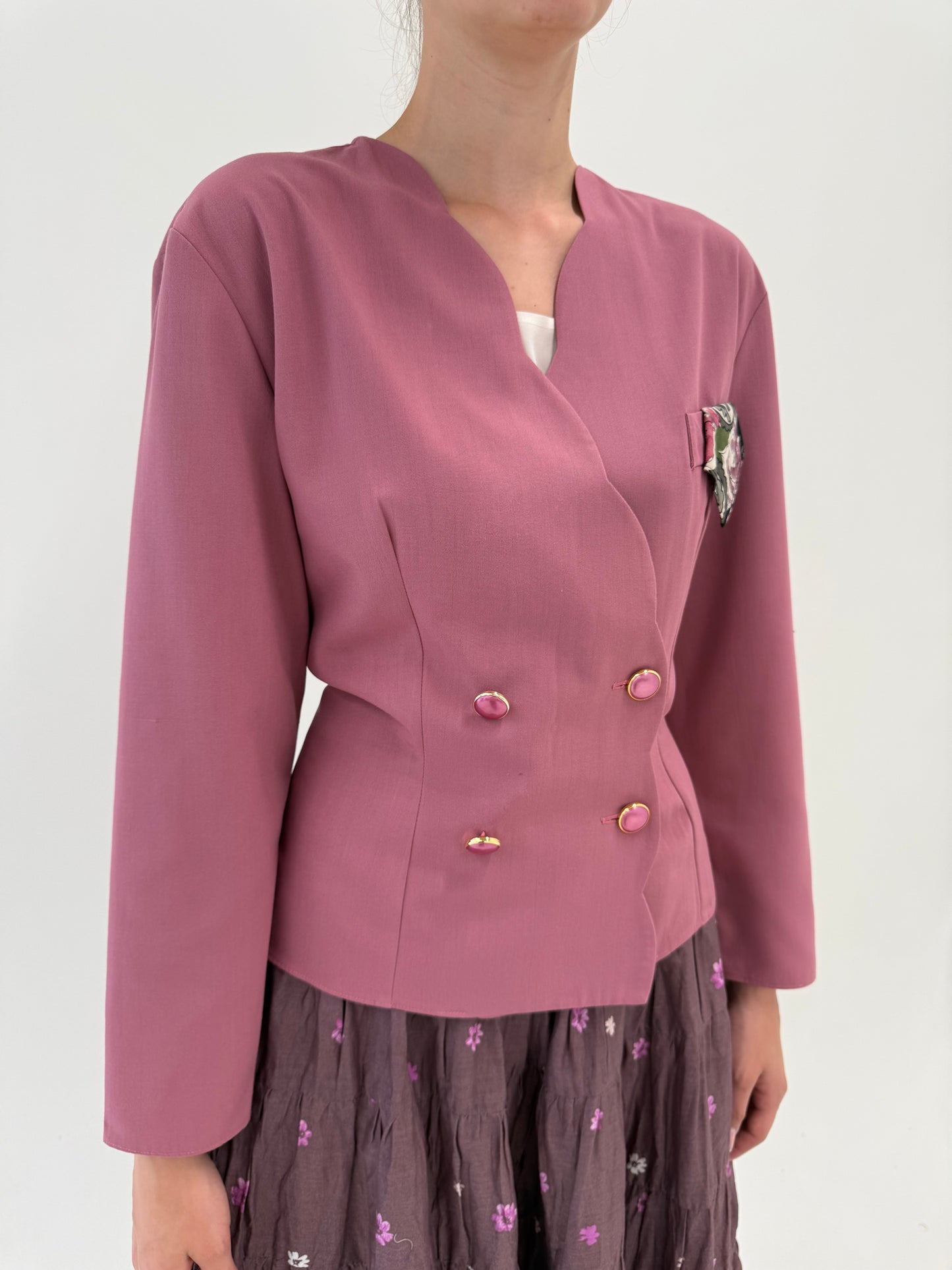 Sacou vintage cambrat petite dusty rose Pink in croi cambrat cu revere vălurite