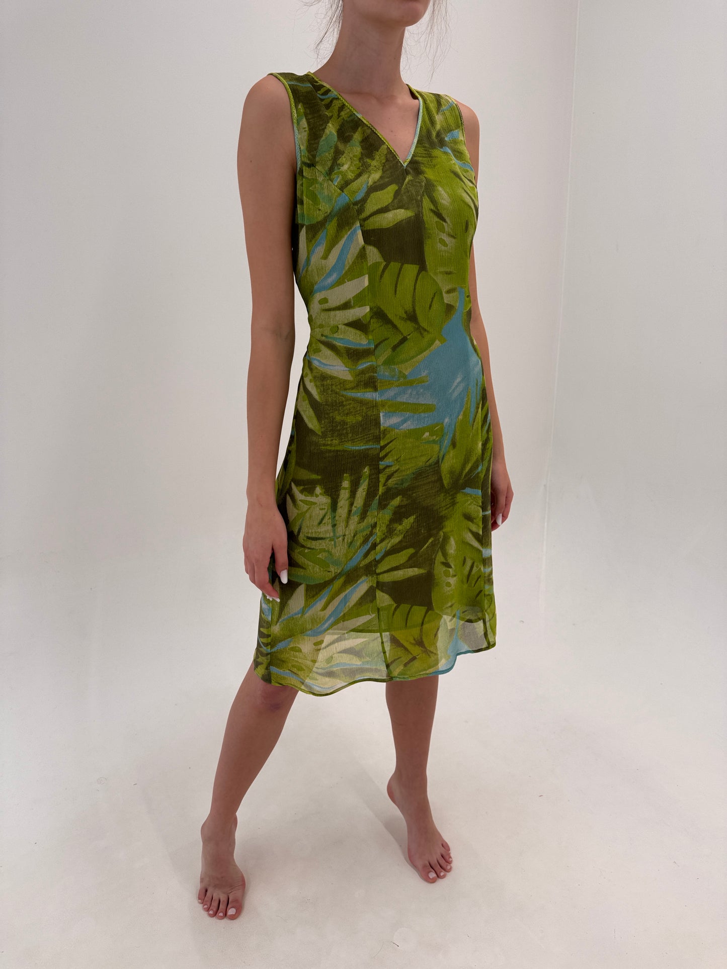 Rochie din creppe ultra confort de mătase naturală cu print organic