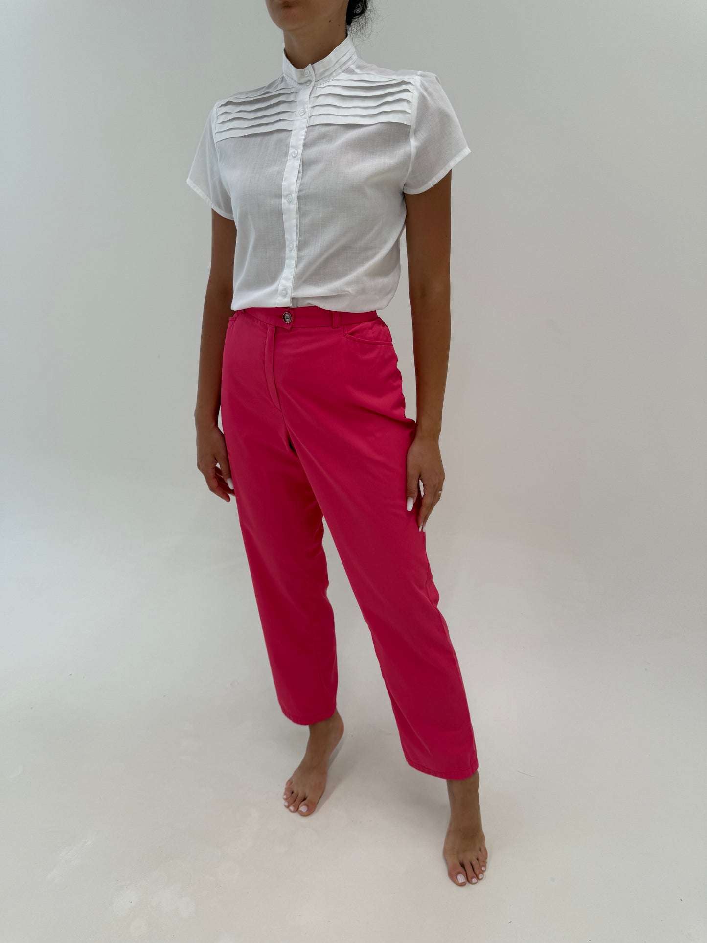 Pantaloni fucsia de brand luxury Delmod din poplin de bumbac ultra confort modelator