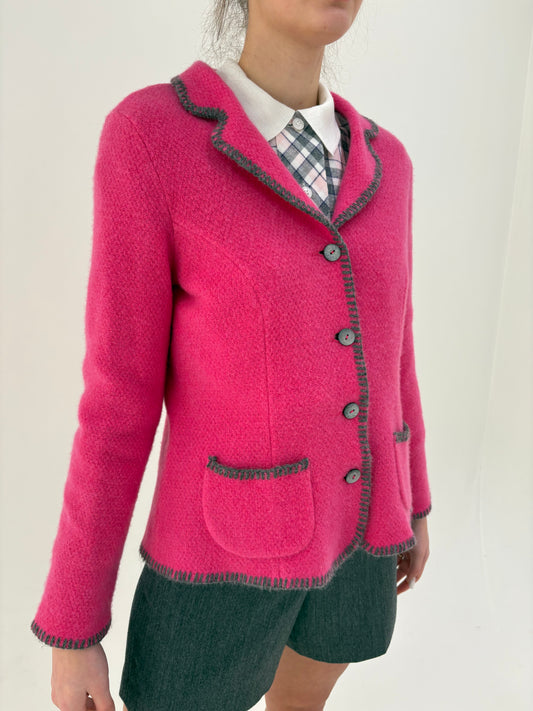 Sacou electric pink din tricot excepțional de lana extrafina