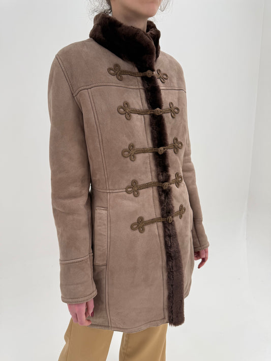 Blana naturală Shearling rose brown extrem de călduros cu talie ușor marcată