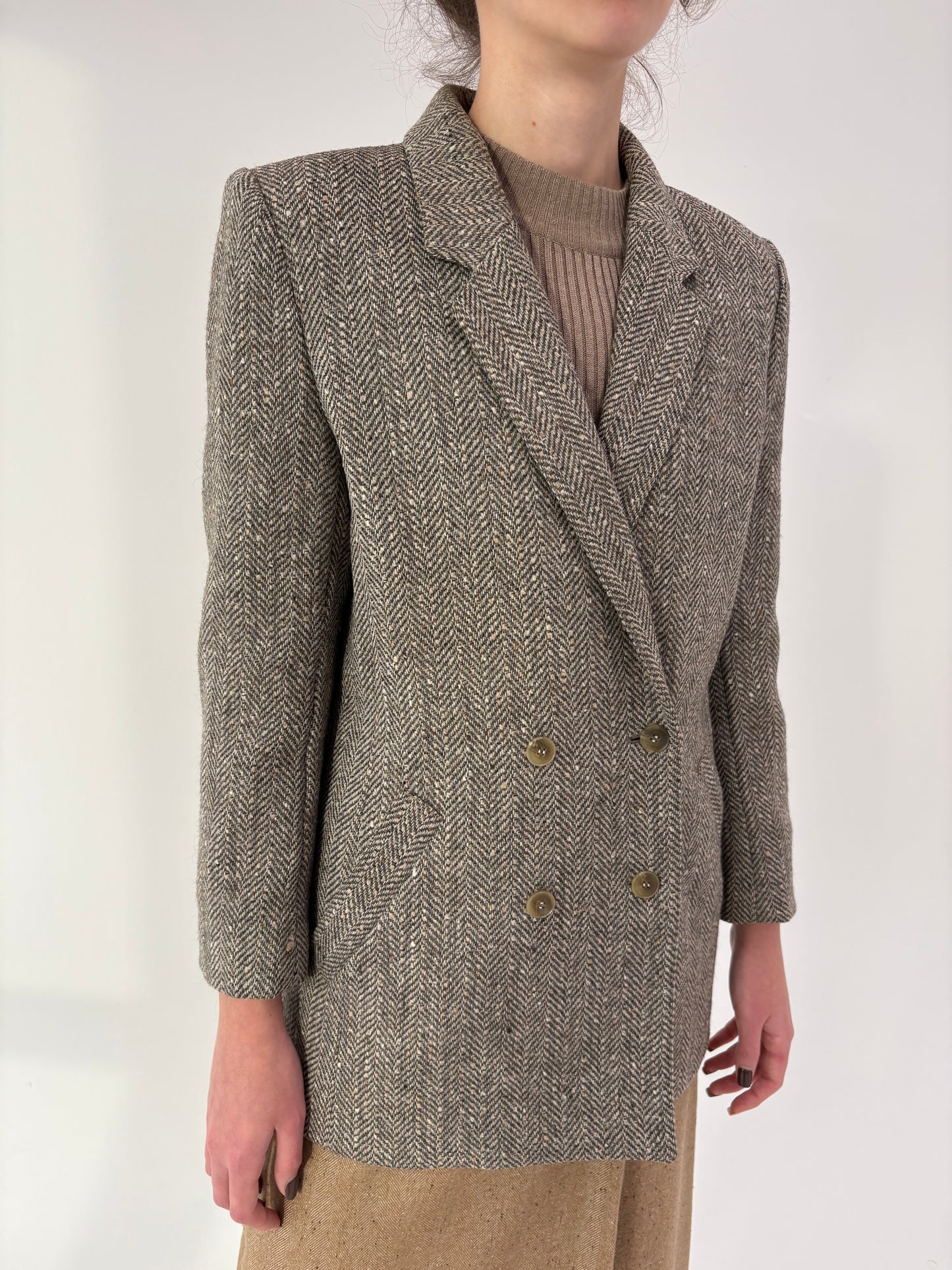 Sacou din British Herringbone tweed excepțional gros de lana în culori superbe