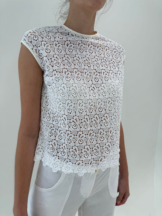 Top vintage excepțional din dantelă fină macrame în croi minimalist