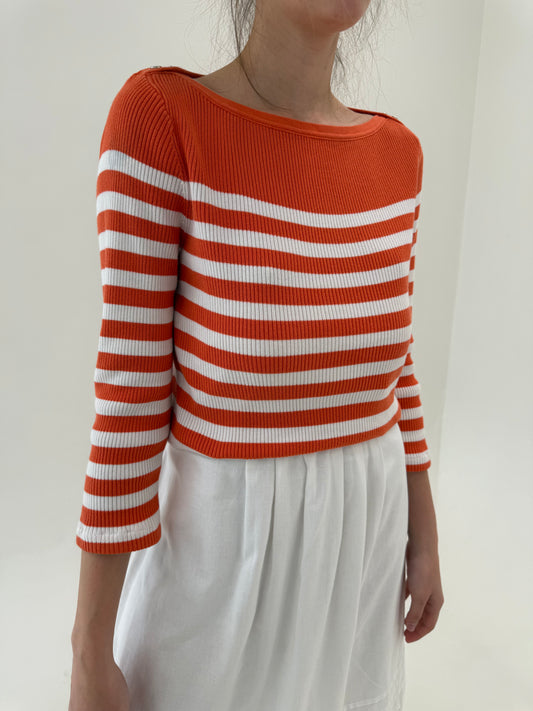 Soft knit Ralph Lauren din bumbac cu dungi și decolteu bărcuță