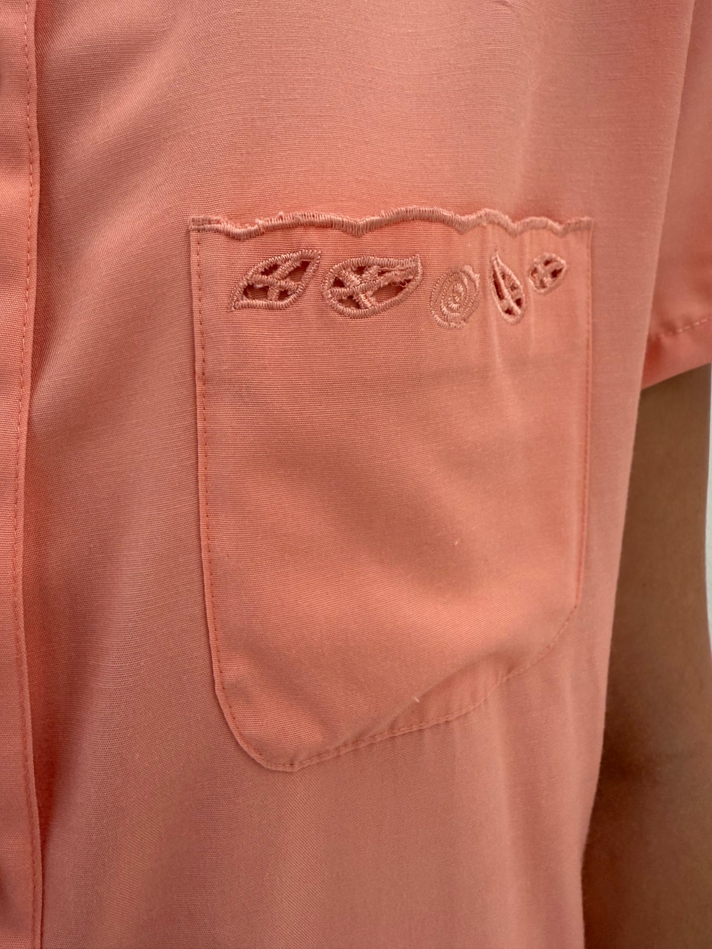 Cămașa vintage din panzica cu guler brodat salmon orange