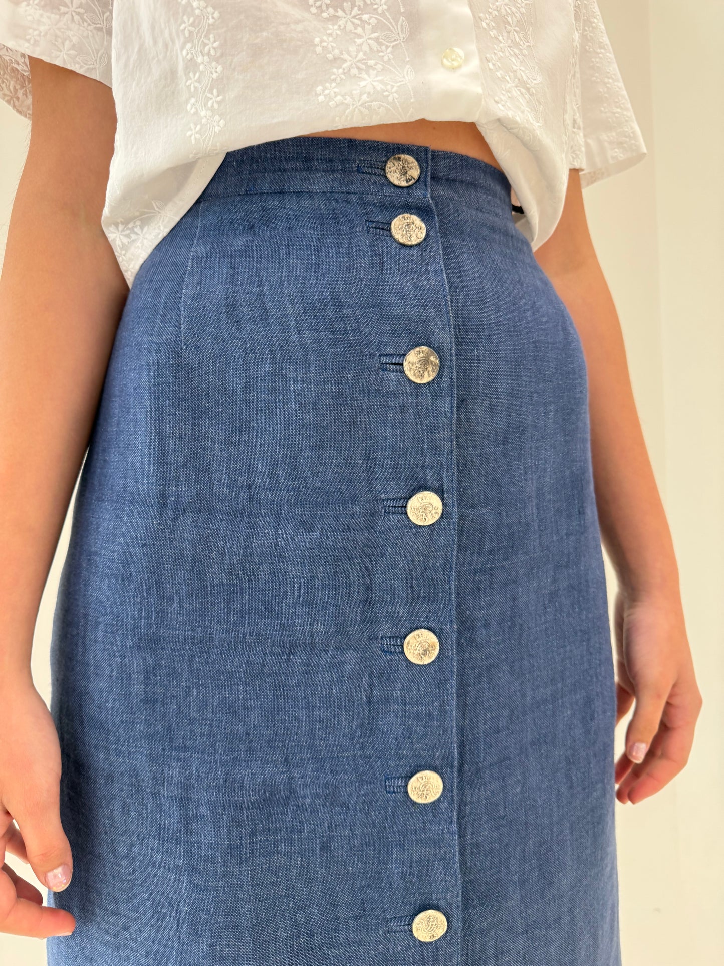 Set vintage jeans blue din pânză de in premium în croi atemporal