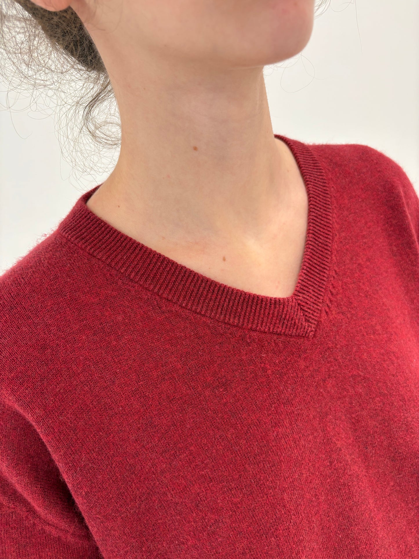 Pulover dark red din lana extrafina si bumbac de gramaj mare în anchior