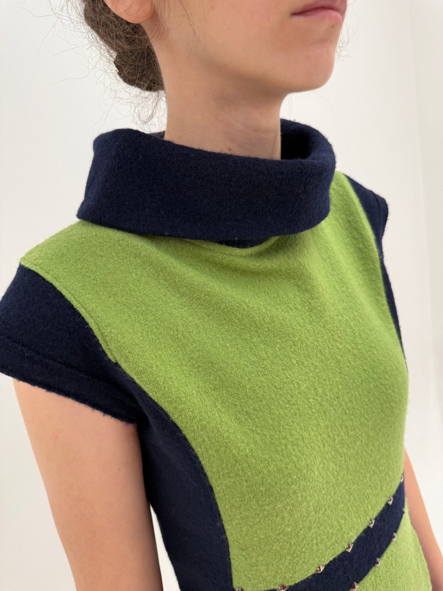 Rochie Escada gama Laurel colorblock din boiled wool extrafin în stil anii 60