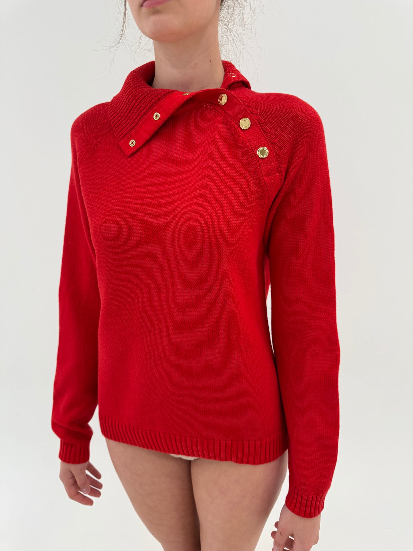 Soft knit Ralph Lauren din bumbac cu închidere asimetrică cu feronerie aurie
