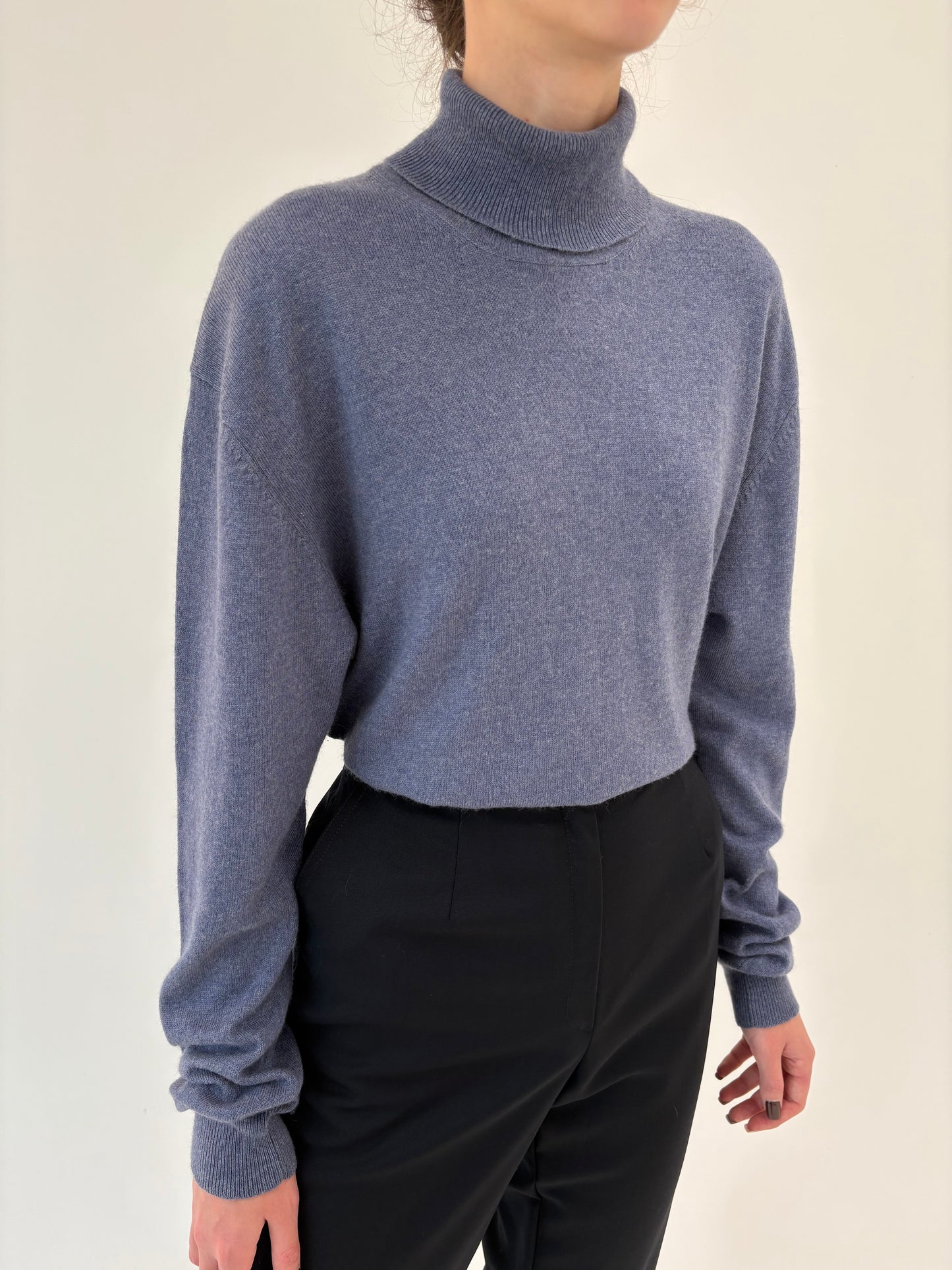 Maleta tall jeans blue din cașmir și mătase naturală