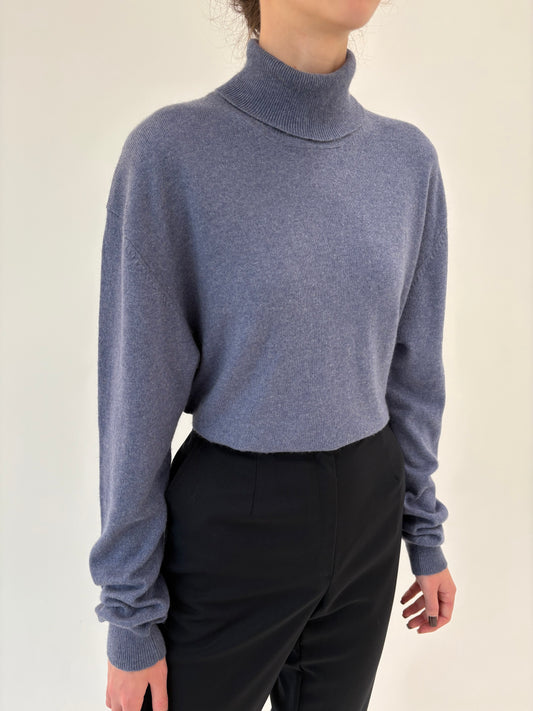 Maleta tall jeans blue din cașmir și mătase naturală