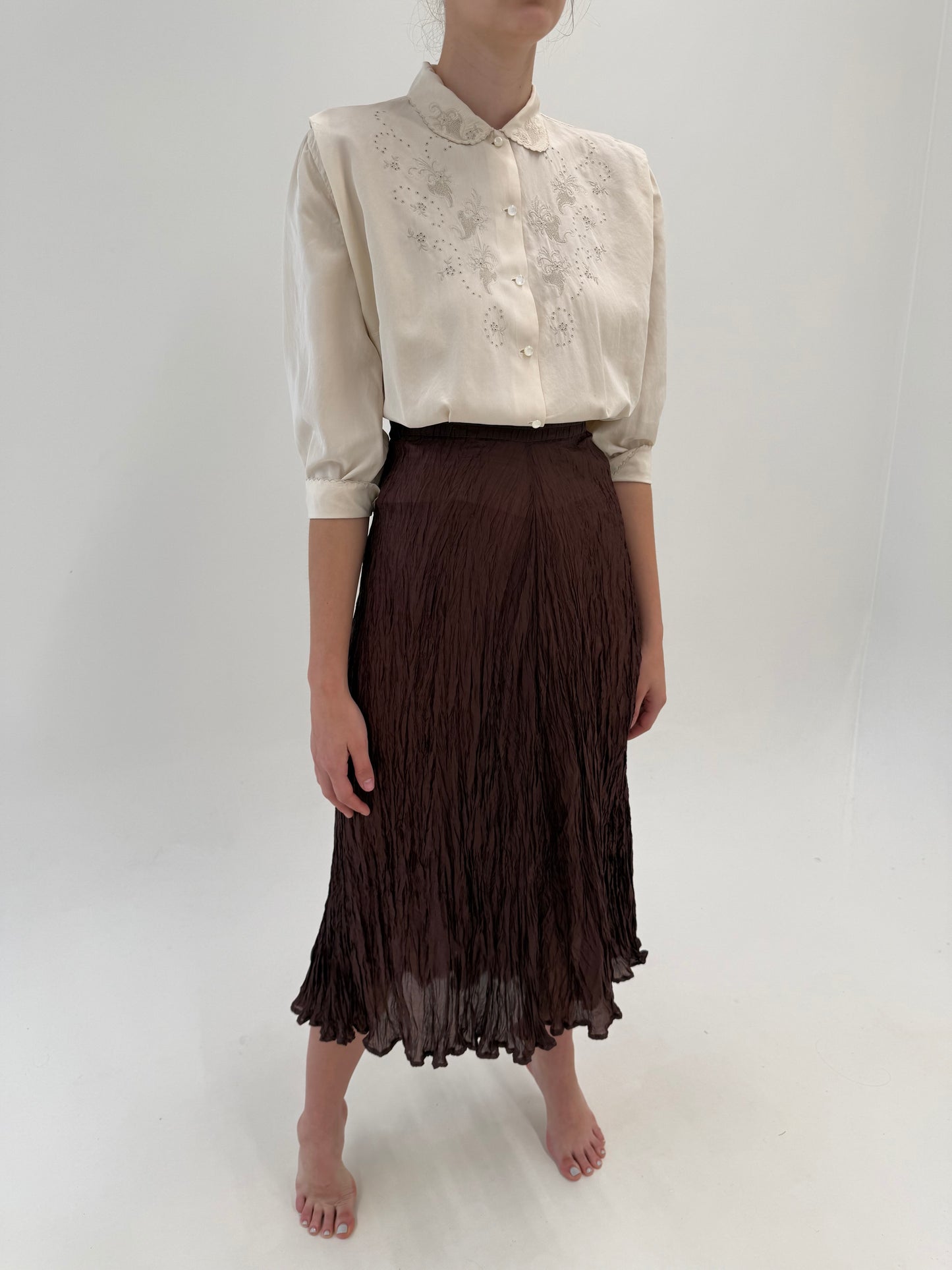 Fustă maxi din mătase naturală no iron chocolate brown