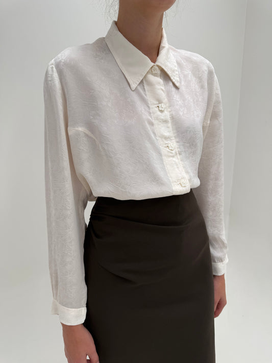 Cămașa vintage din mătase naturală cu print jacquard în croi lejer