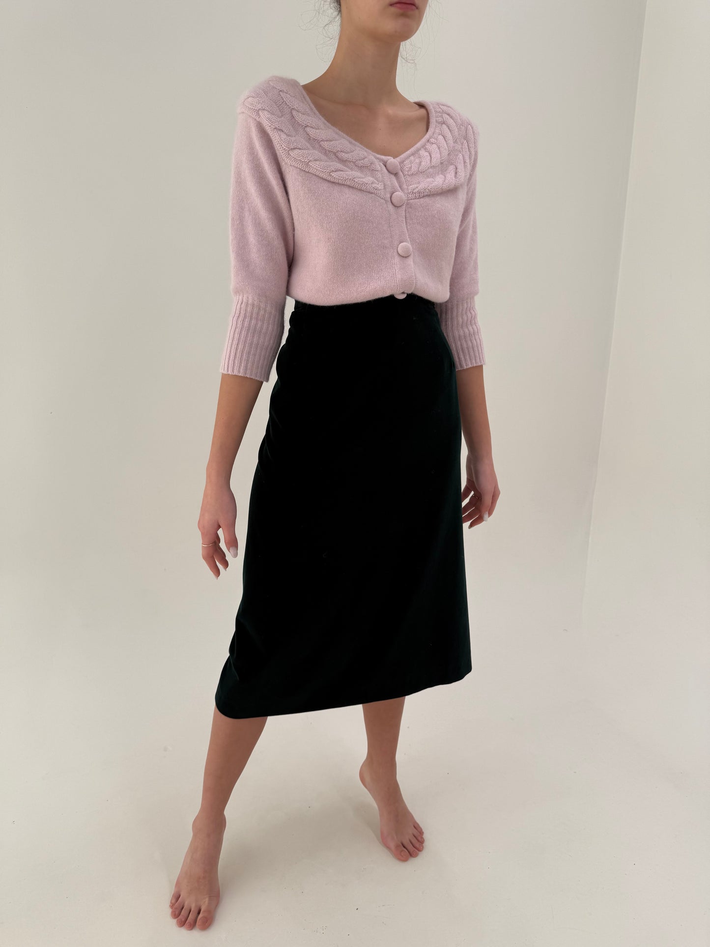 Fustă midi lung din catifea dark green excepțională cu talie ultra înaltă