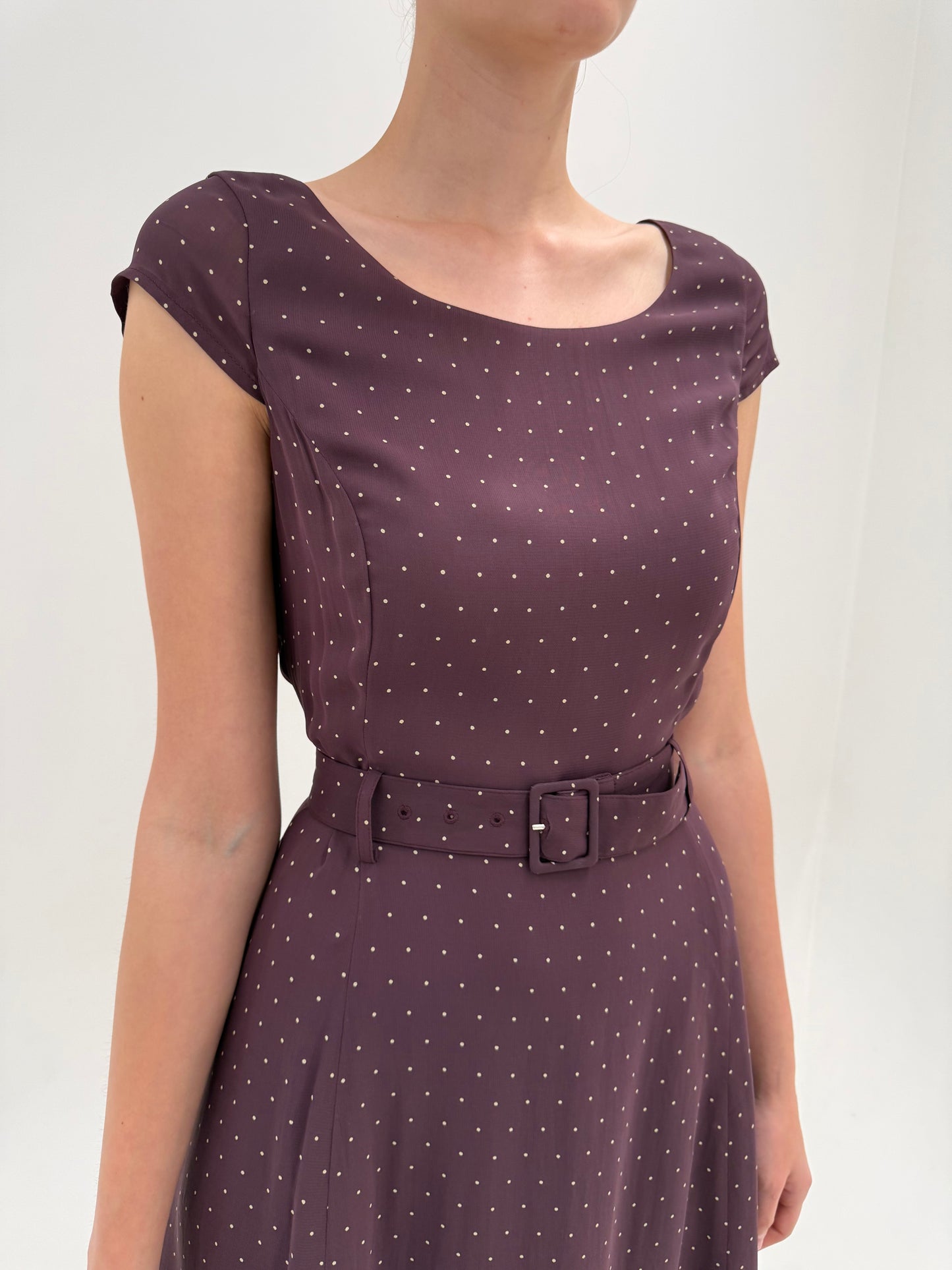 Rochie maxi cu buline și centură proprie de brand super premium vintage