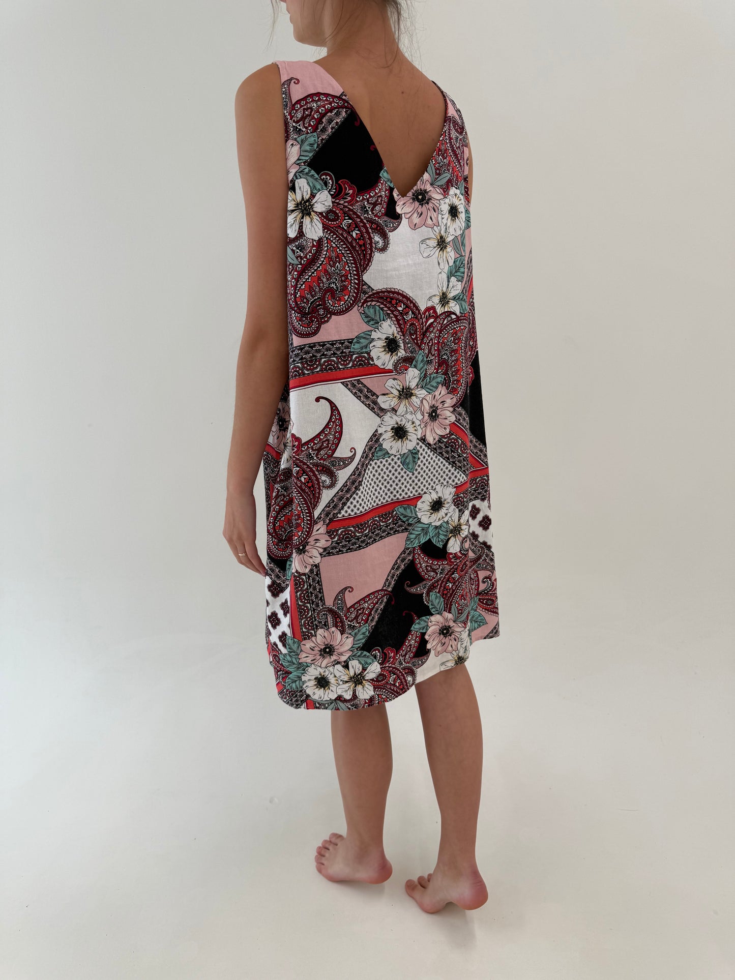 Rochie din panza de in cu print paisley și buzunare