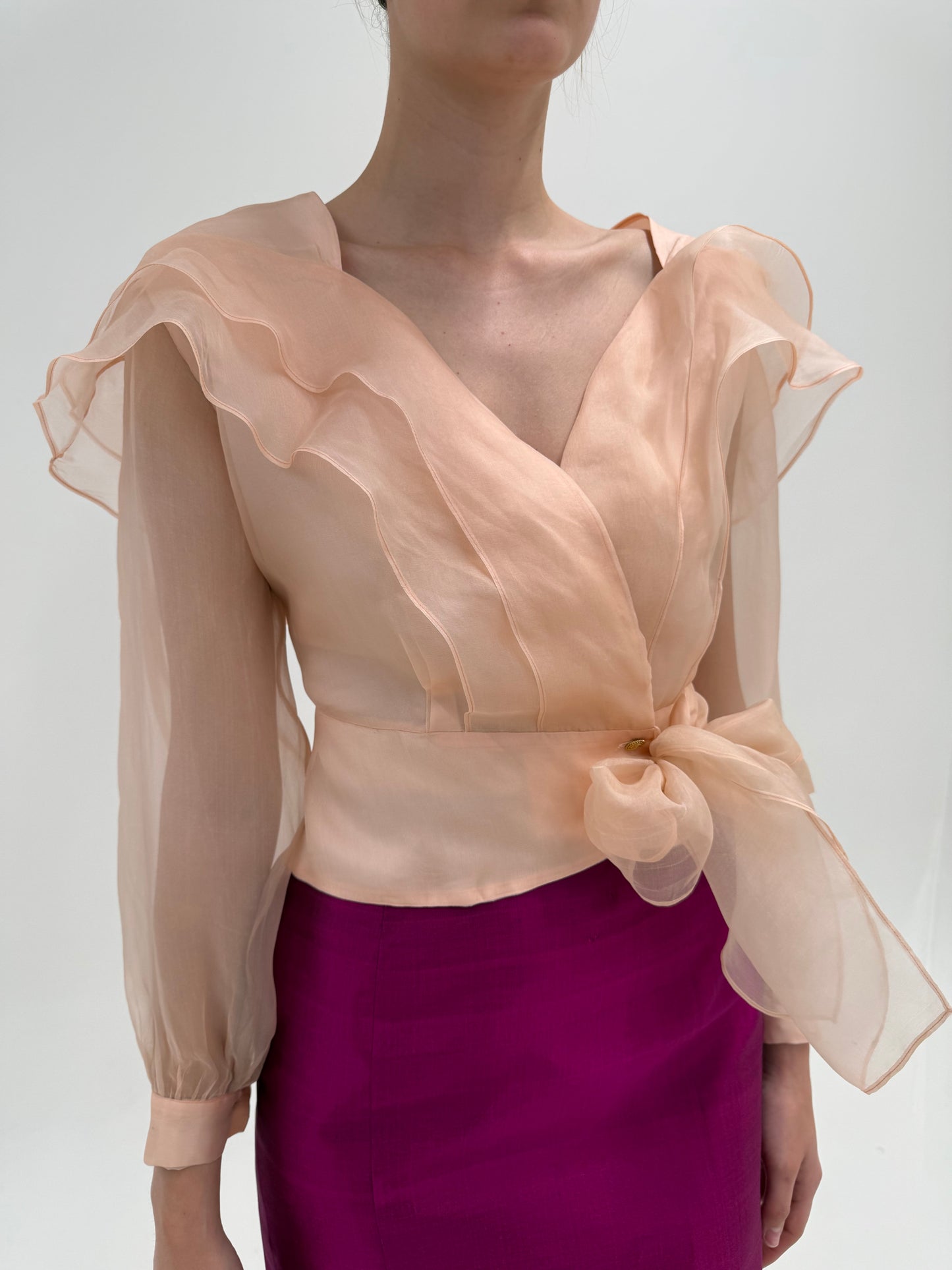 Top spectaculos petrecut din organza de mătase naturală italian
