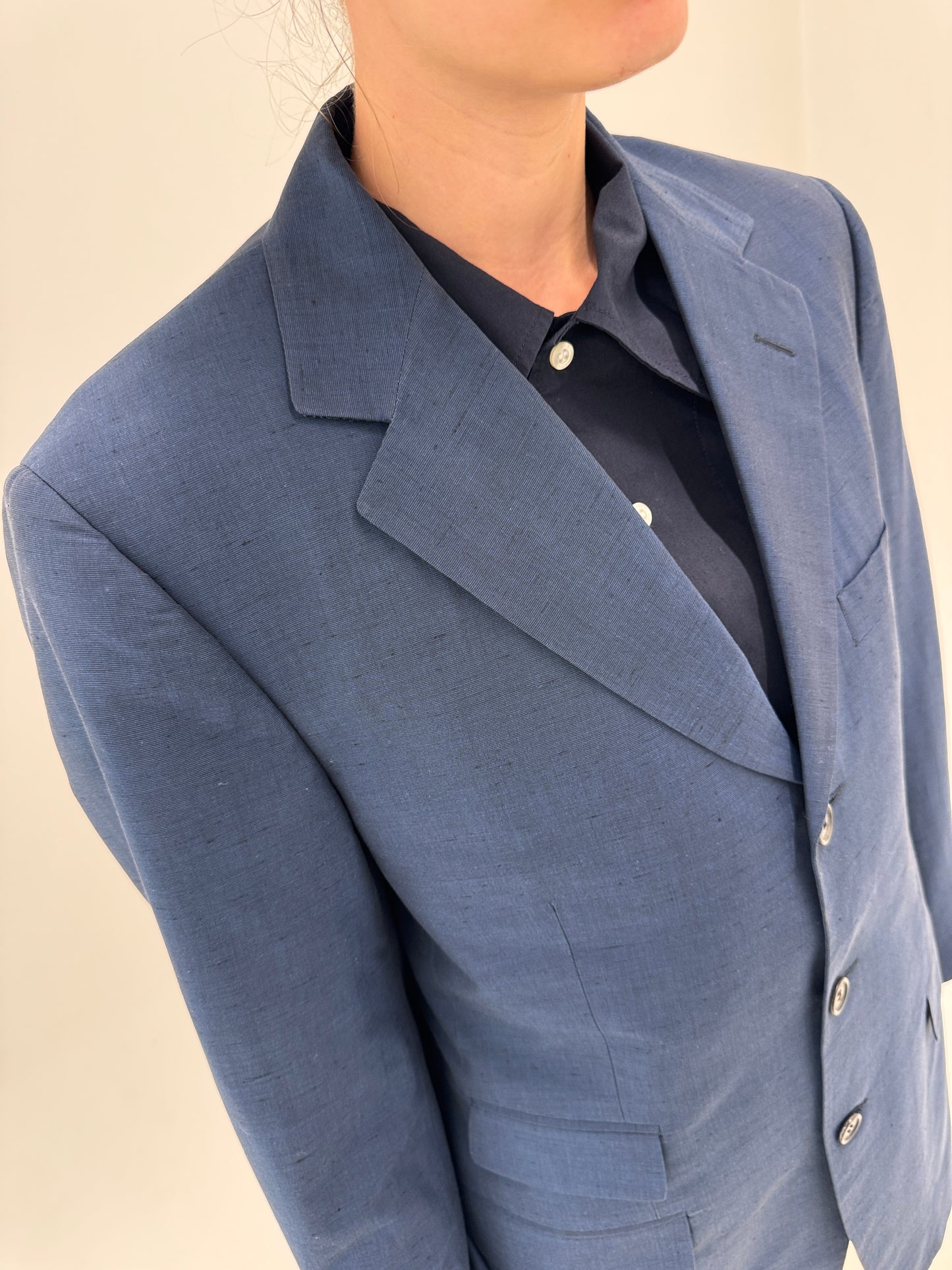 Sacou Gucci Navy din mătase naturală și bumbac tall incl croi actual