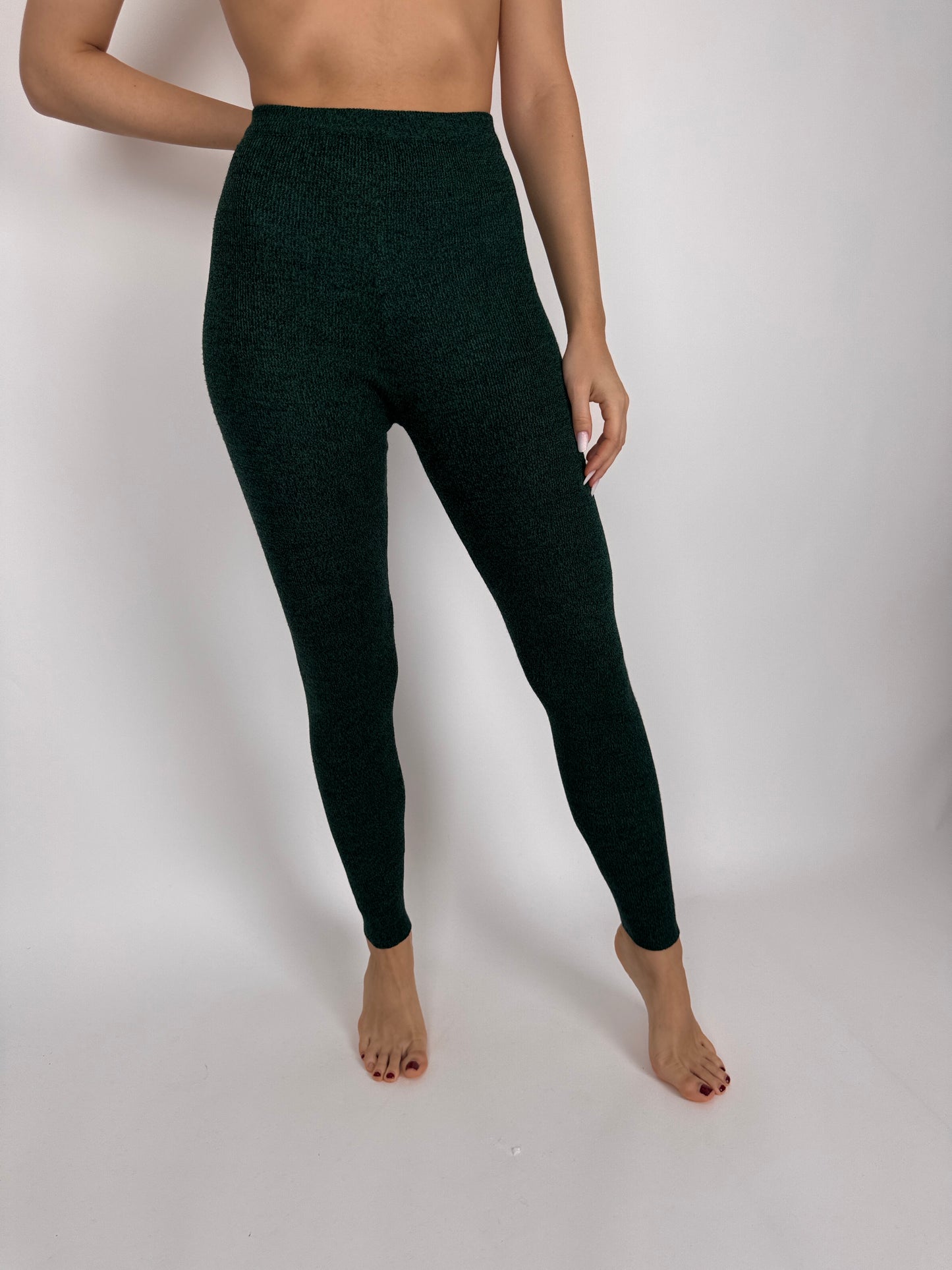 Leggings din mix de lana extrafina cu talie ultra înaltă dark green