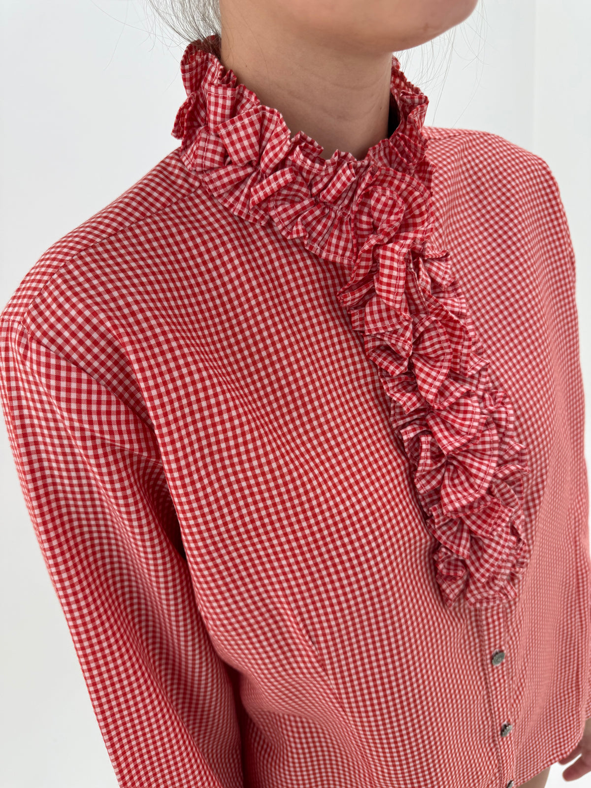 Cămașa vintage gingham din bumbac plin cu jabou