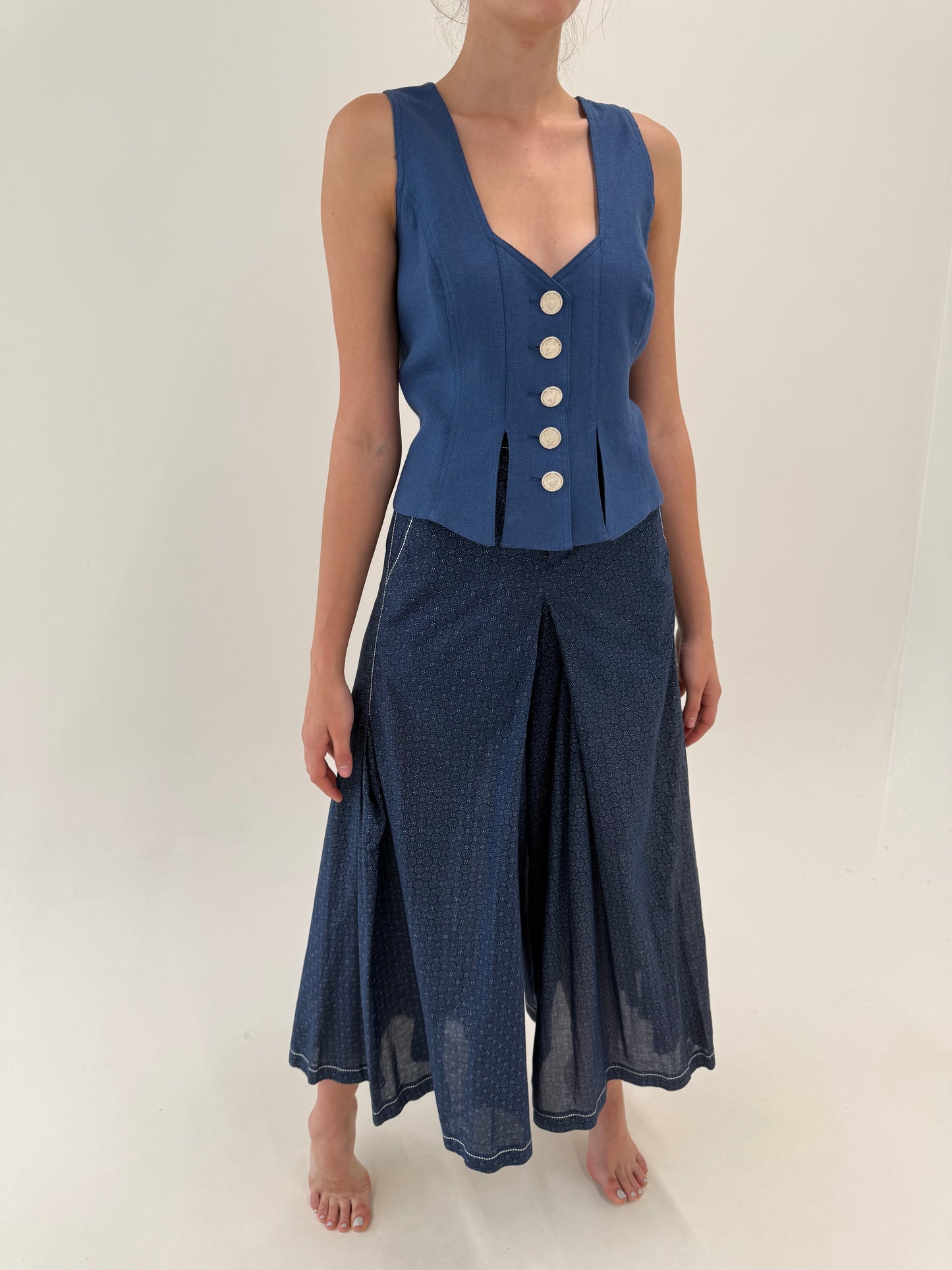 Pantaloni premium palazzo ultra ampli din panzica de bumbac și in