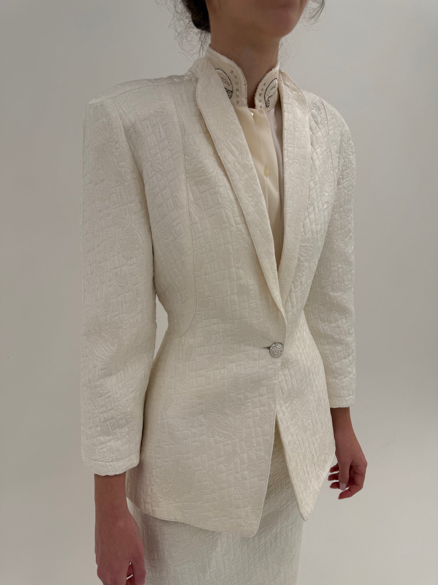 Deux piece old vintage anii 80 în stil Dior New Look din jacquard cu lana