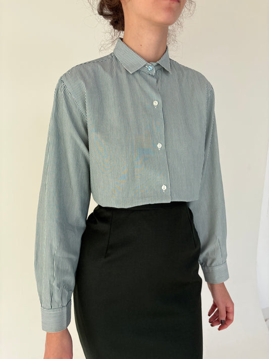 Cămașa premium italiană cu dungi forest green