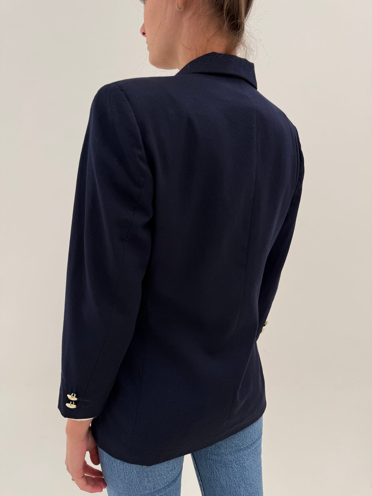 Sacou petite italian Navy blue în croi ușor cambrat din lana virgină extrafina