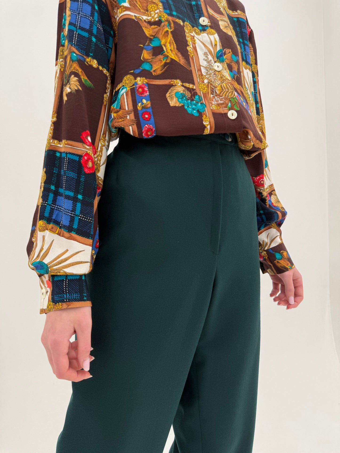 Pantaloni țigaretă dark green din lana extrafina groasă confort