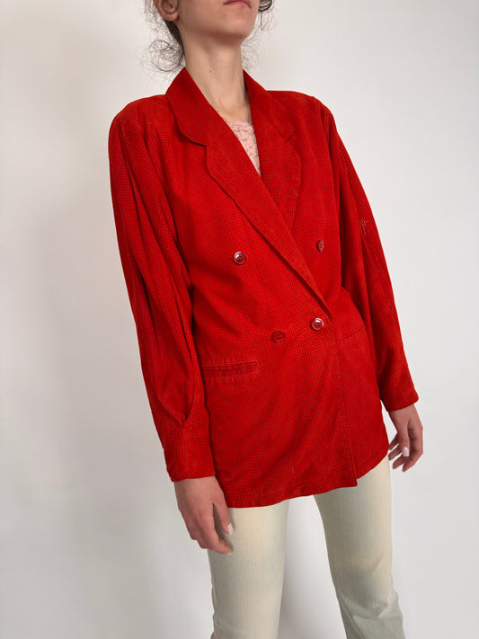 Sacou vintage cherry red din piele naturală extrem de moale perforată