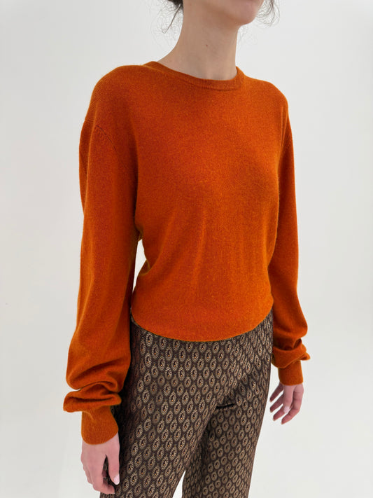 Pulover plus size burnt orange din cașmir și mătase naturală