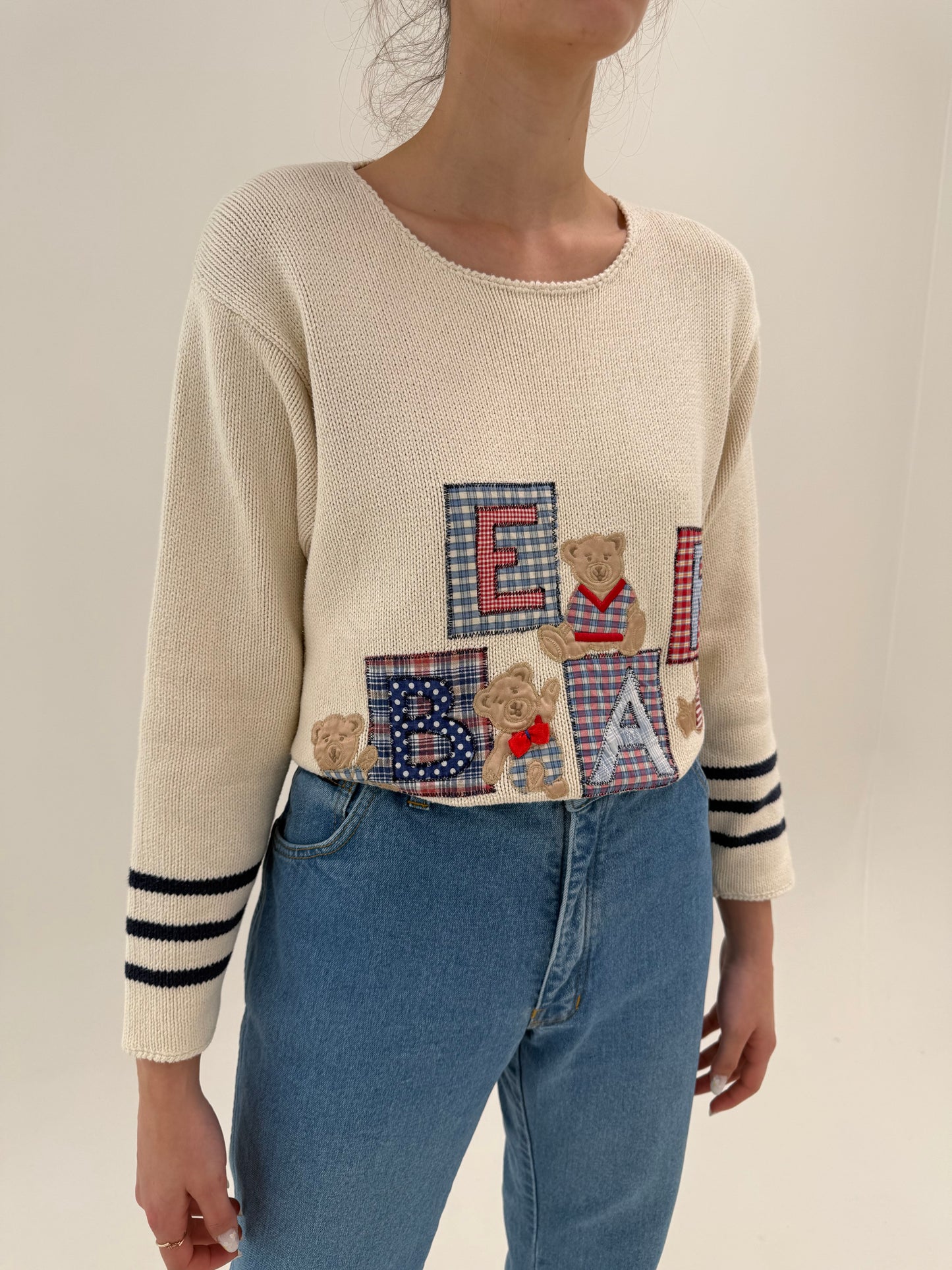 Soft knit ivoire cu ursuleți și aplicații din bumbac