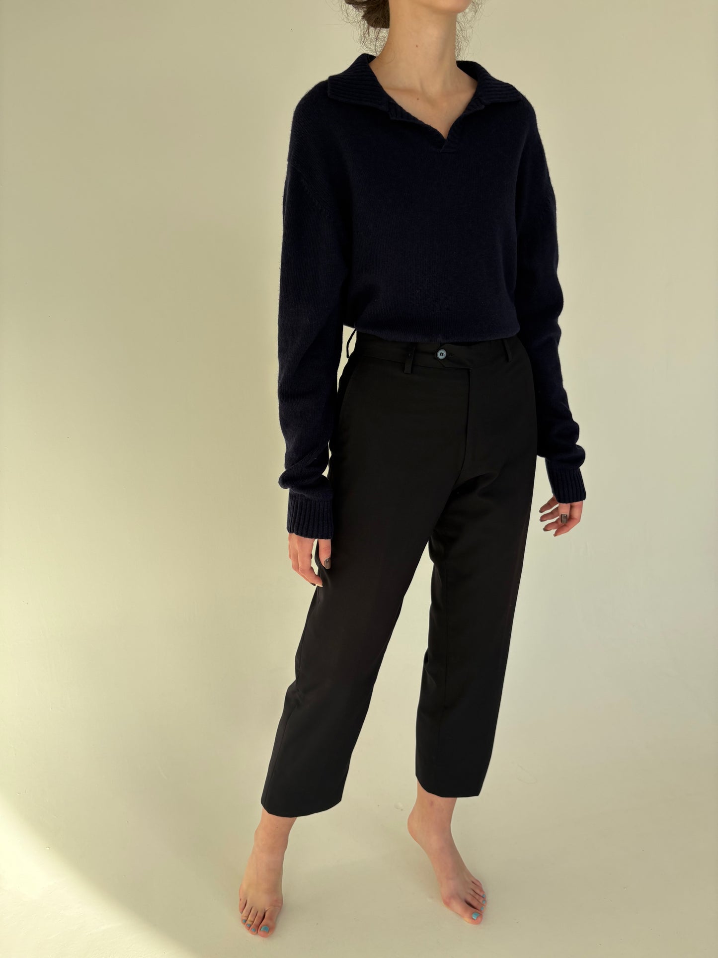 Pantaloni dark Navy italienești din lana extrafina