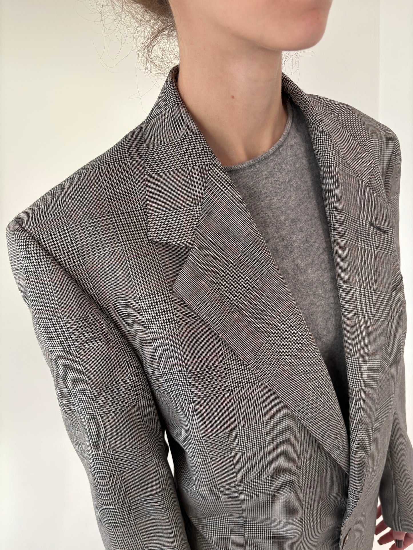 Sacou ultra luxury Zegna din stofă ușor structurată de lana în carouri pied de coq