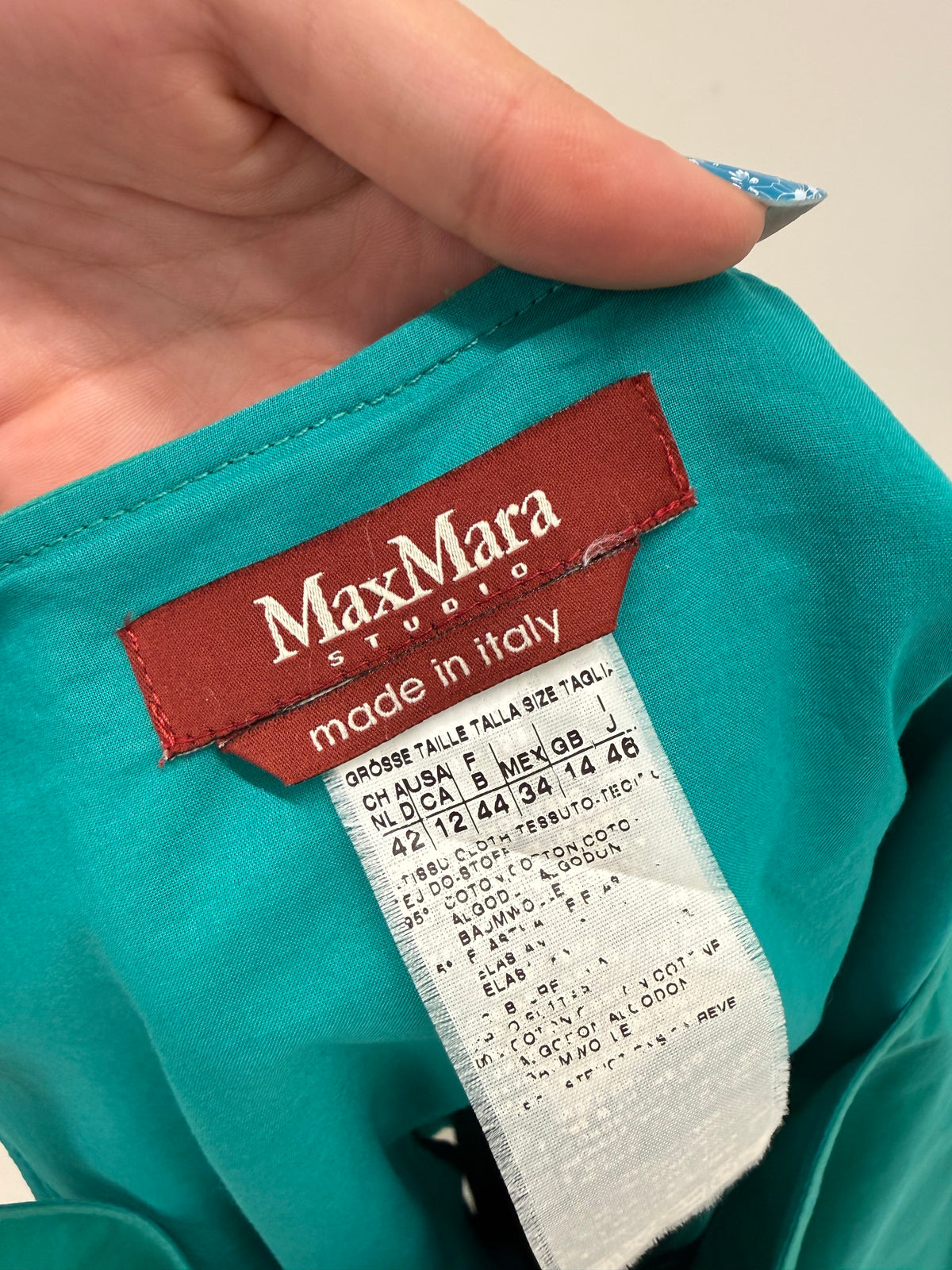 Rochie Max Mara aqua green din poplin excepțional de bumbac cu talie marcată