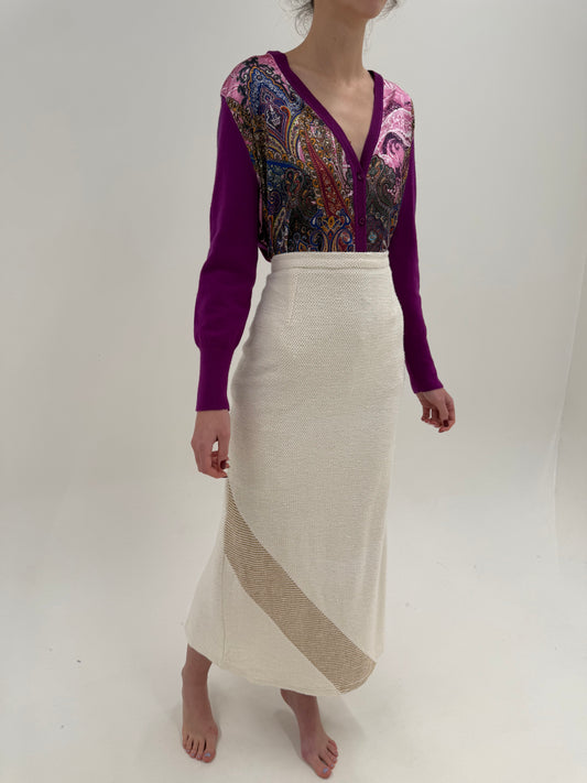 Fustă maxi din boucle butter white cu talie ultra înaltă