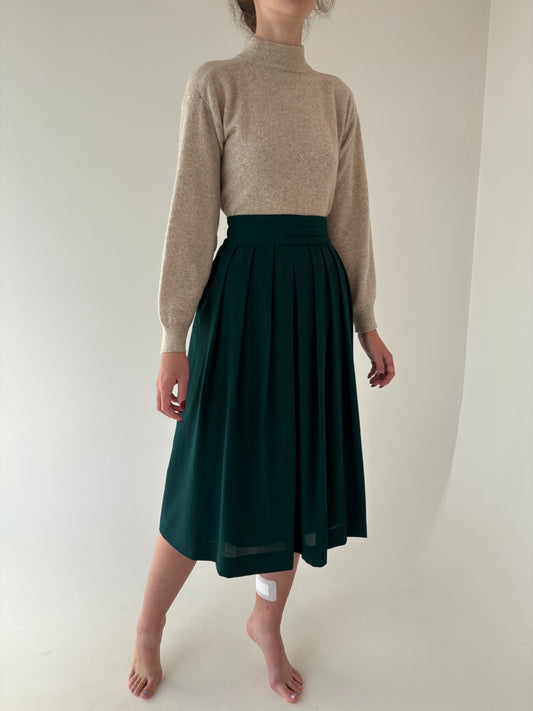 Fustă vintage verde superb din lana extrafina excepțională