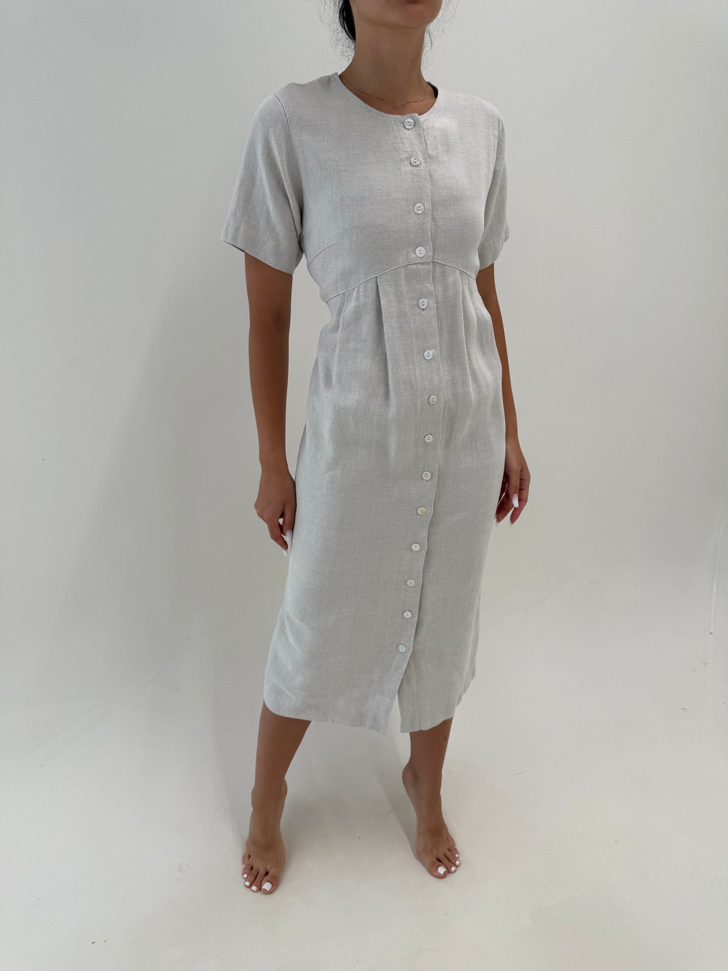 Rochie maxi din panza grea de in excepționala warm silver gray