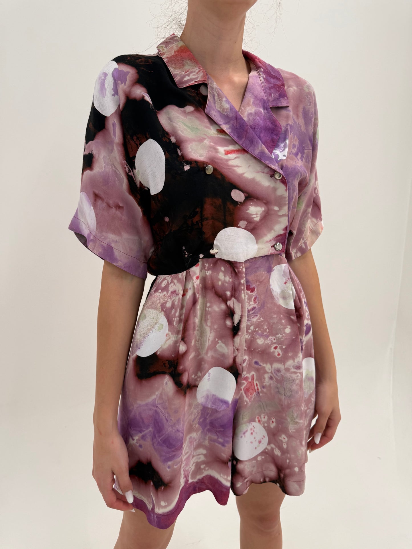 Salopetă vintage cu print în stil Margiela super vaporoasă în croi retro modern