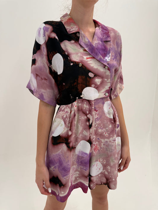 Salopetă vintage cu print în stil Margiela super vaporoasă în croi retro modern