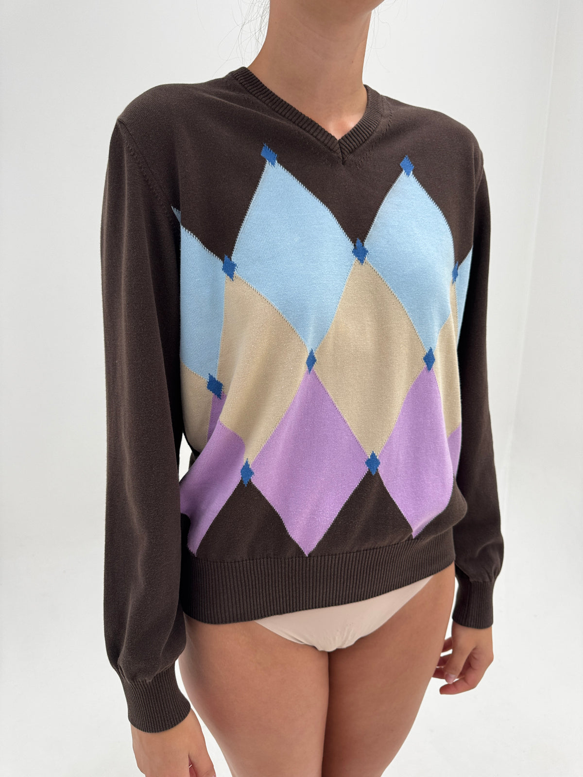 Pulover luxury Fay Argyle V-neck din bumbac în culori superbe