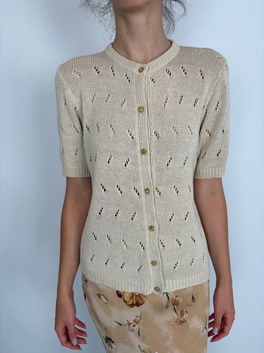 Top premium light nude din jerse dantelat de vară