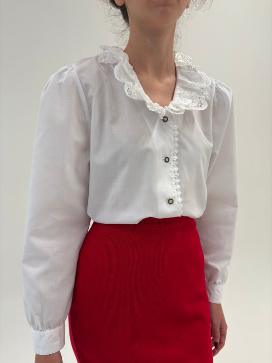 Cămașa vintage din bumbac cu guler dublu cu broderie anglaise