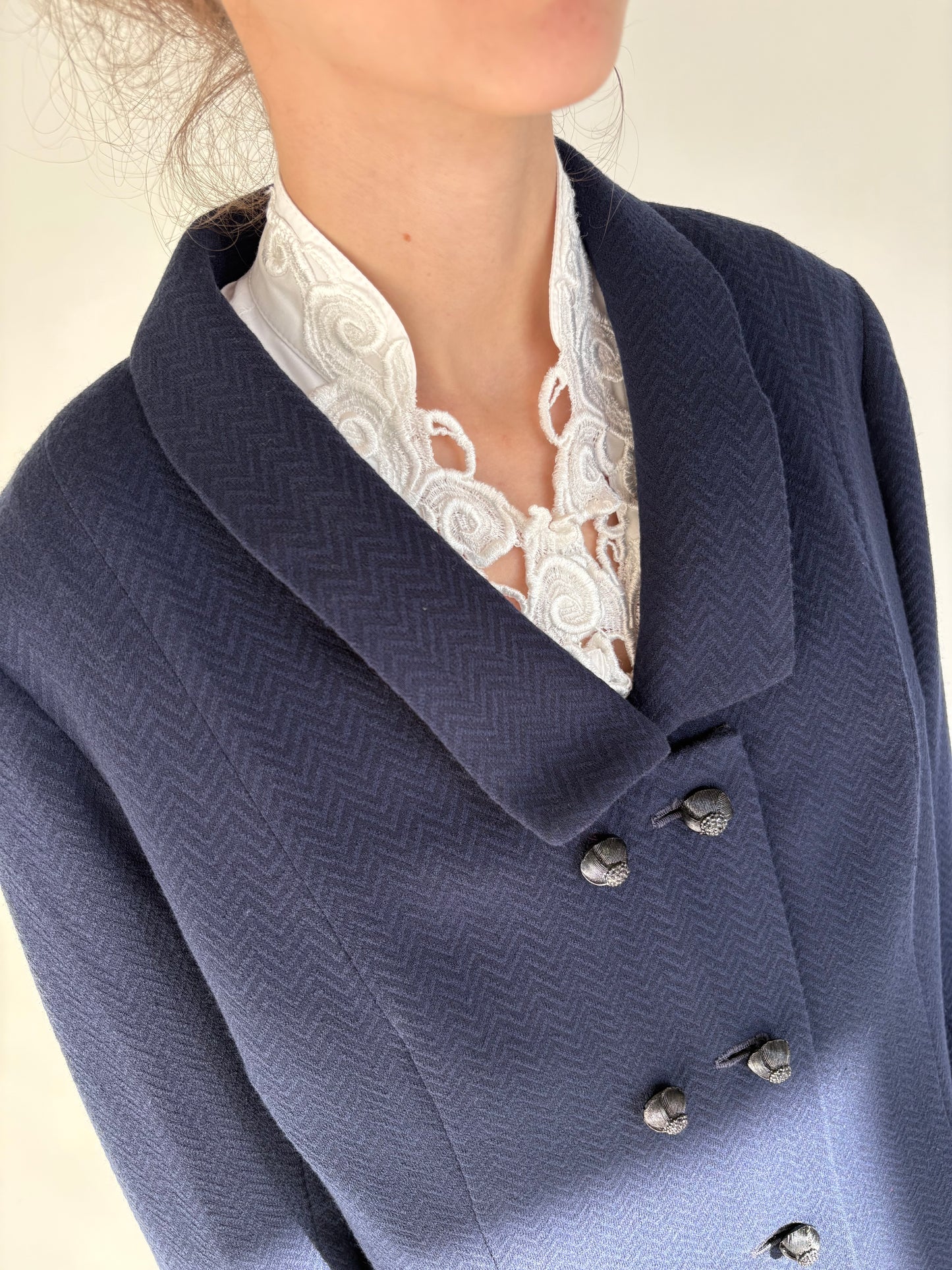 Cacoon coat old vintage anii 60 timpurii excepțional din lana extrafina chevron