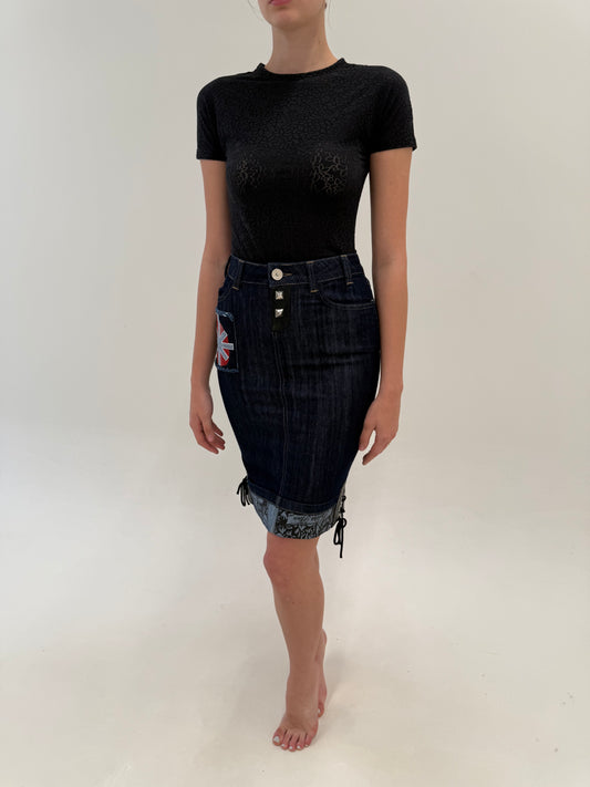 Fustă din jeans ultra luxury Philipp Plein ușor modelatoare