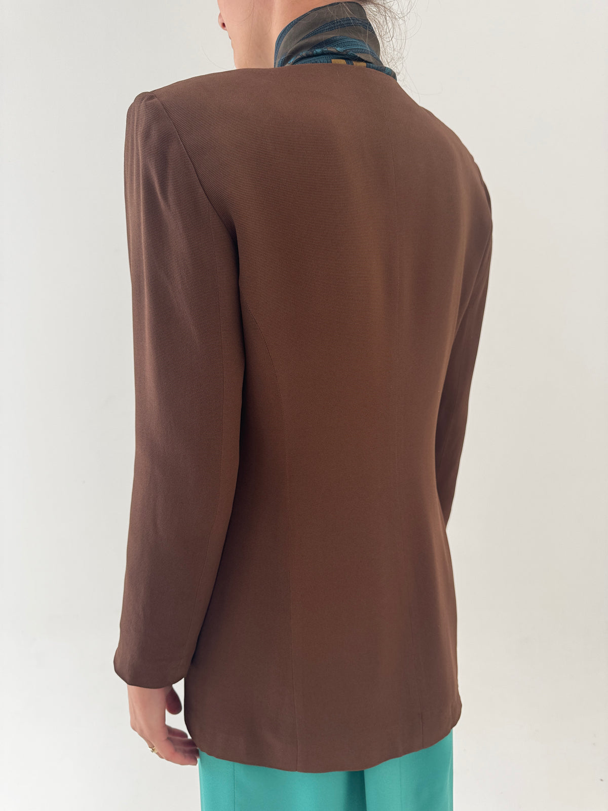 Sacou luxury vintage Pierre Cardin din faille chocolate brown cu nasturi bijuterie