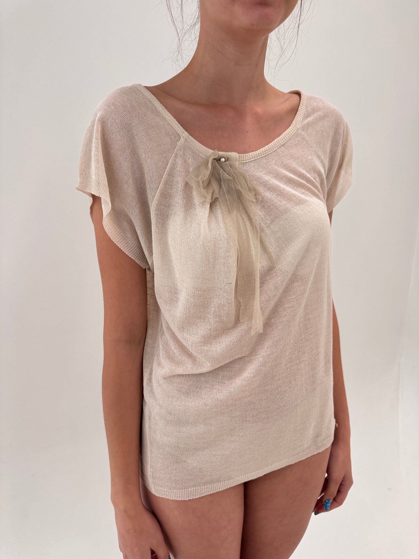 Top italian light nude din jerse de in excepțional în croi drapat