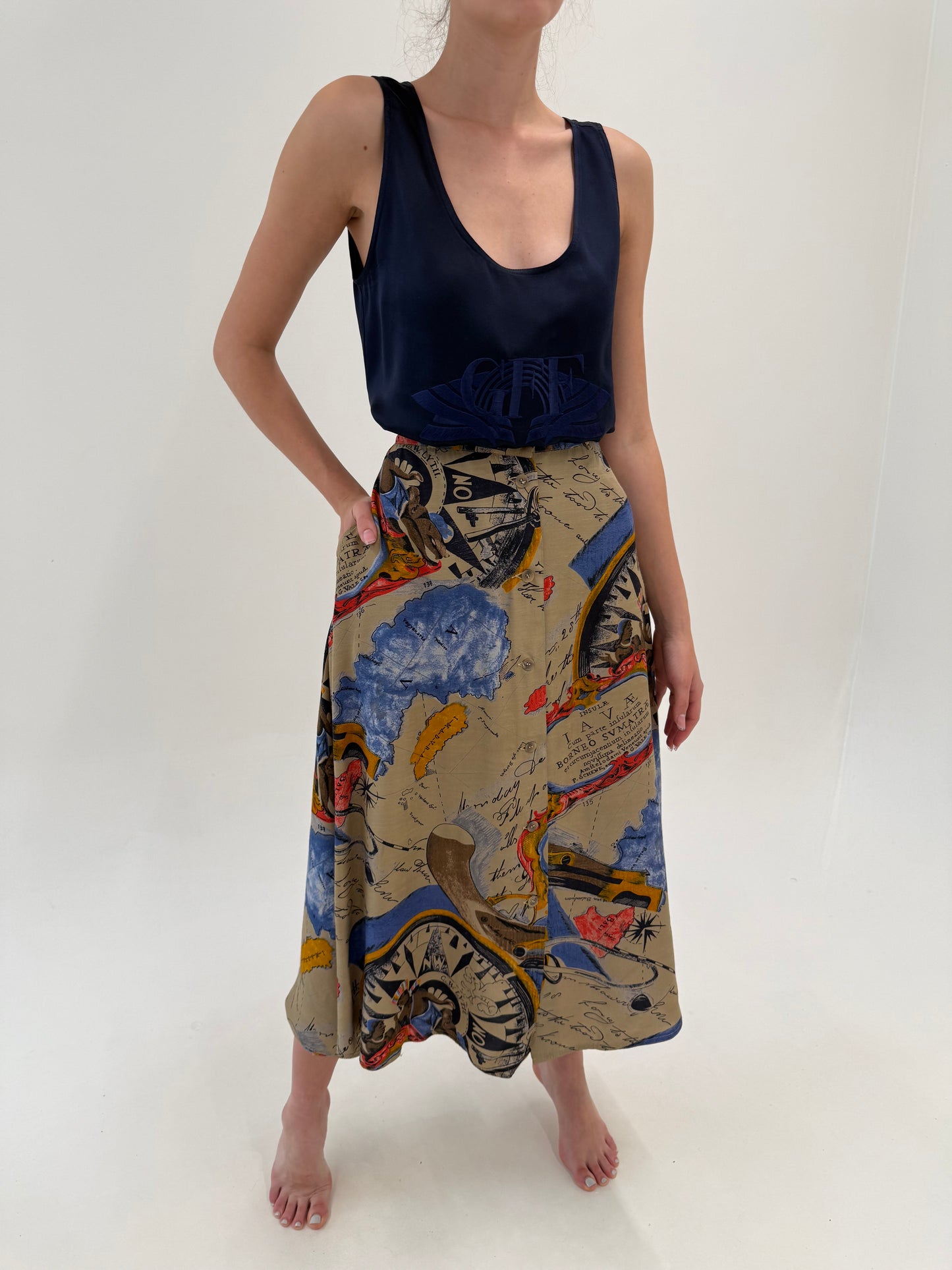 Fustă maxi luxury Byblos cu print și buzunare extrem de vaporoasă