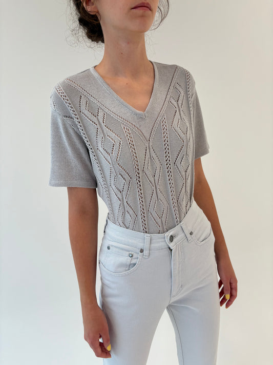 Top silver gray din jerse dantelat