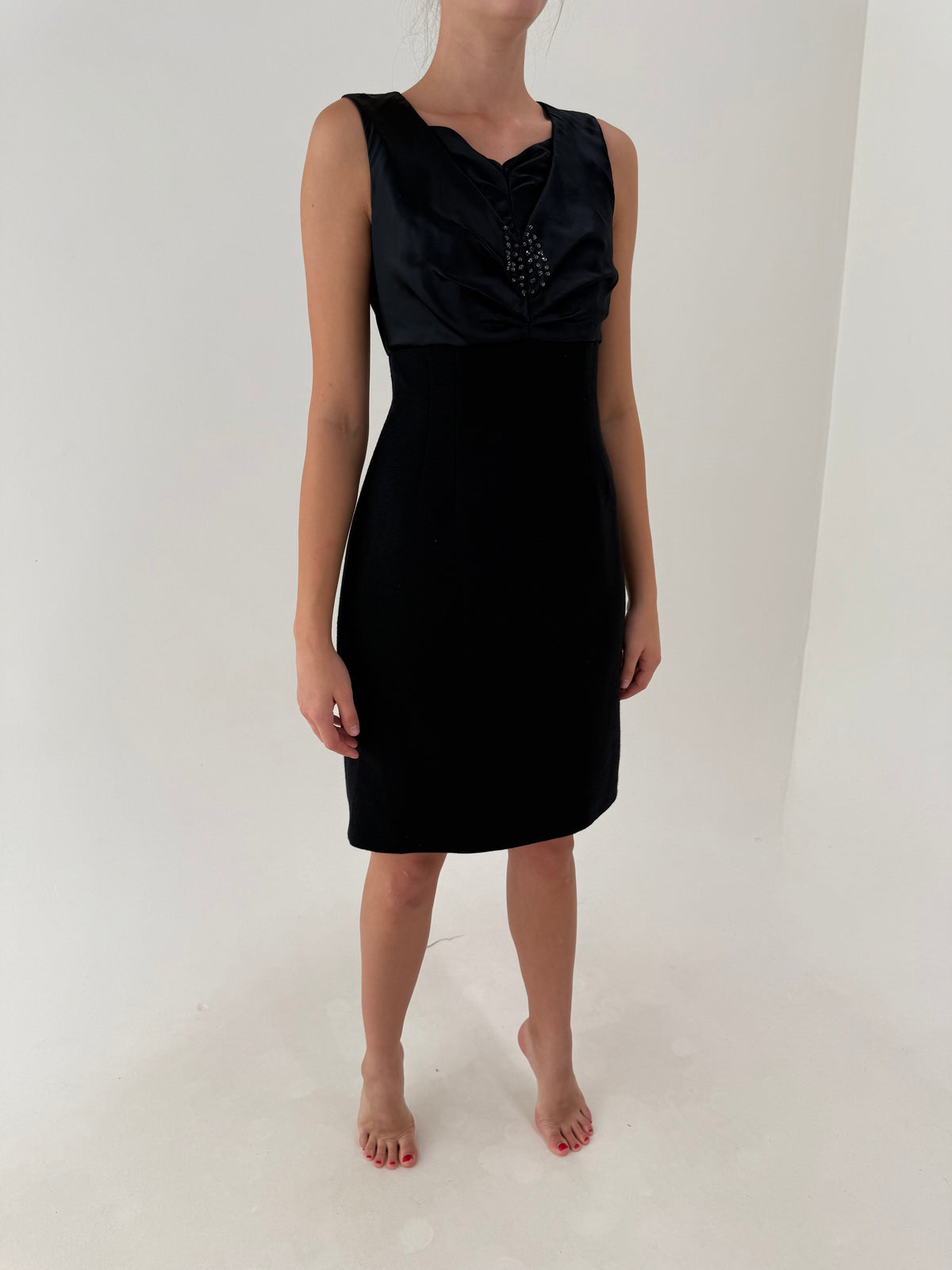 LBD Luisa Spagnoli din lana extrafina cu bust drapat de mătase naturală